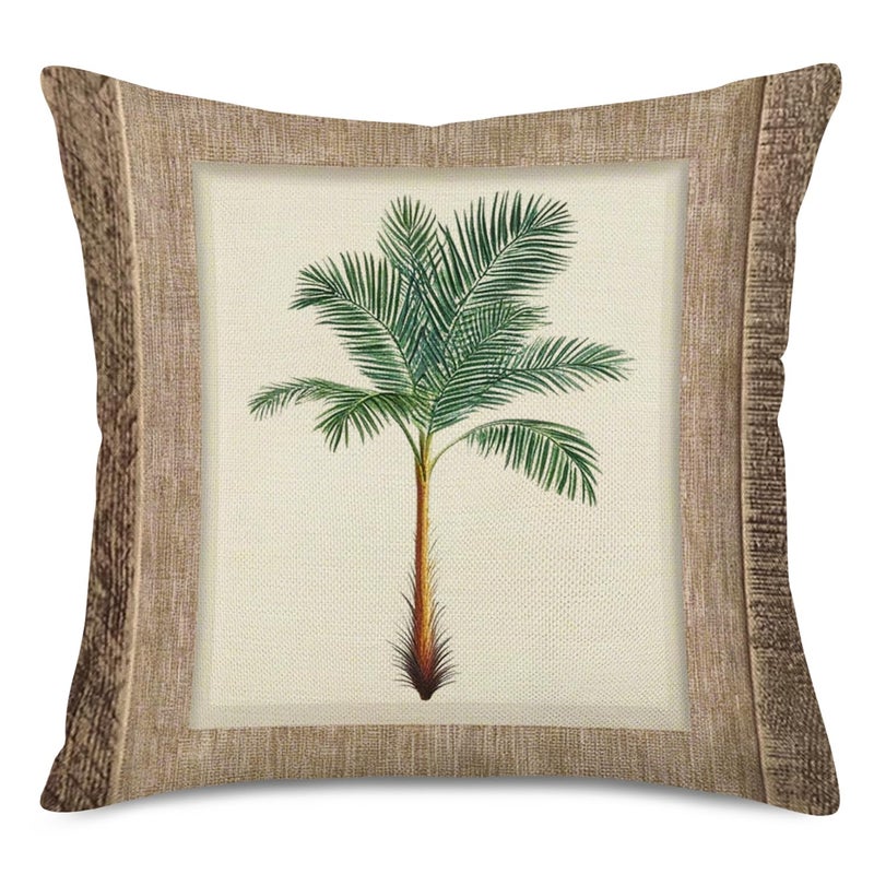 Fukeen Set of 4 Tropical Paradise Plant Throw Pillow Case Coconut Palm Tree Decorative Burlap Cushion Covers Exotic Beach Style Home Office Decorations Cotton Linen Square 18"x18" Pillow Protectors - Image 5